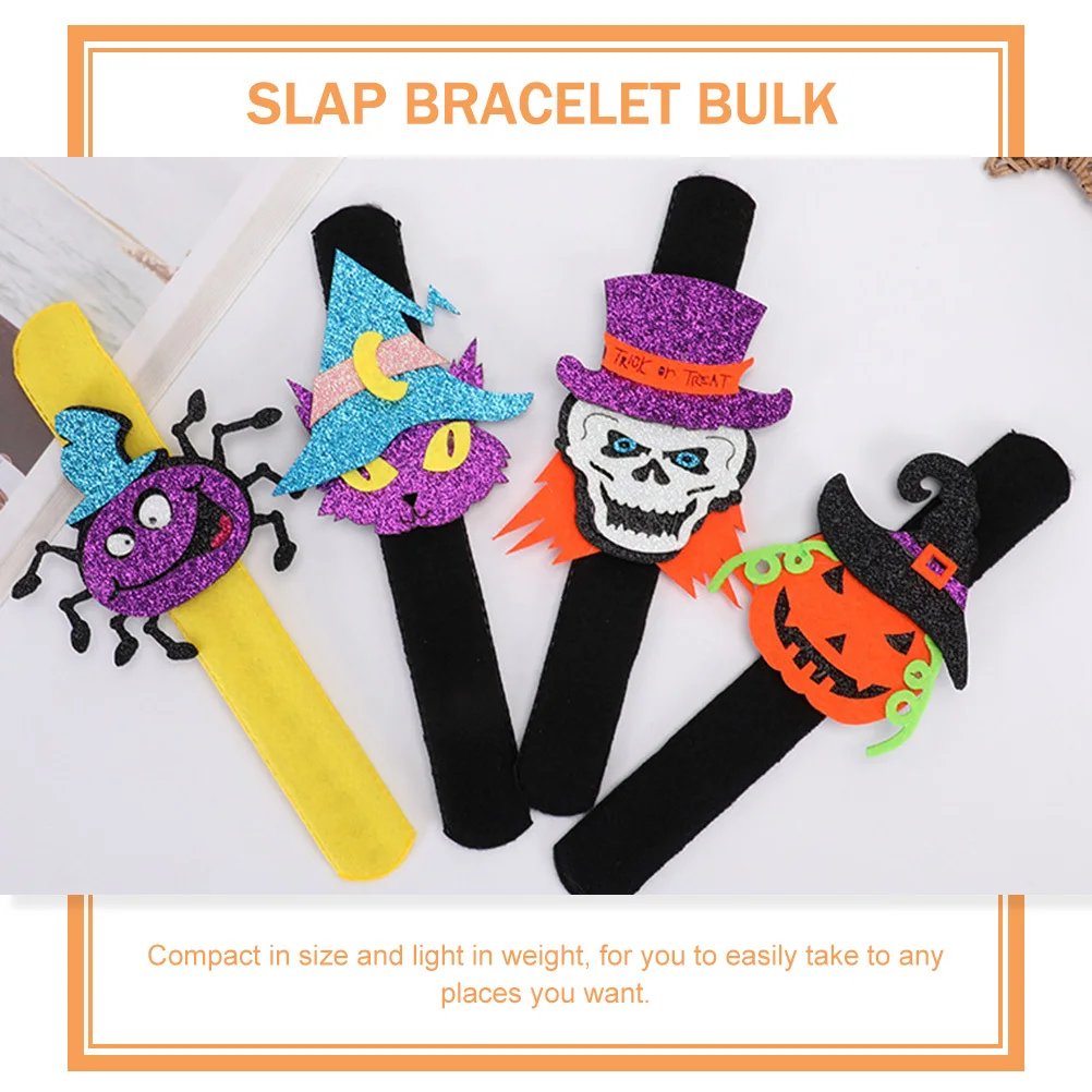 4 個の子供用スラップブレスレット ハロウィンをテーマにしたカボチャコウモリデザイン 快適な質感 ポータブルリストバンド パーティーの記念品の装飾用