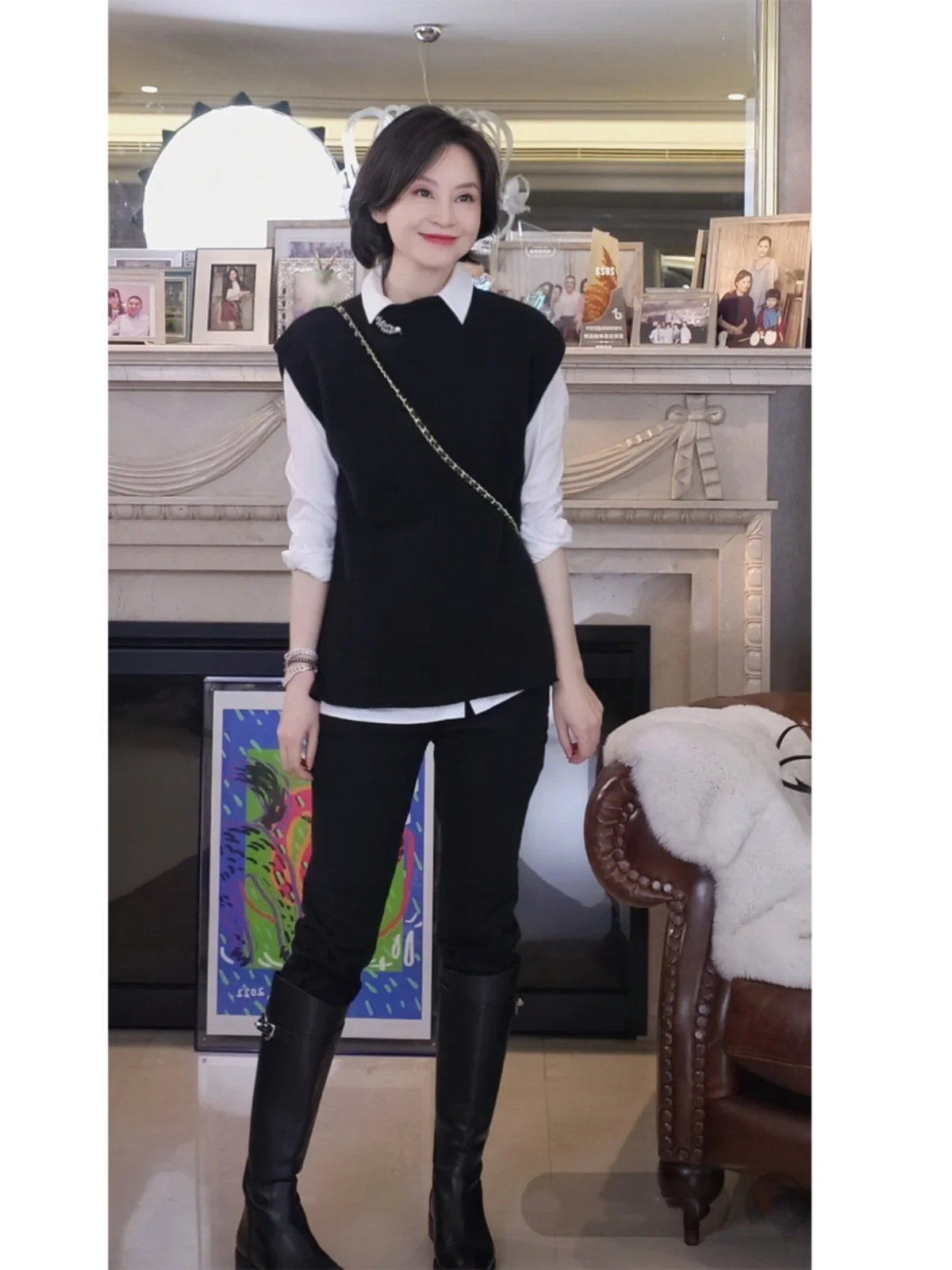 

Bla Brown Knitted 00% Wool One-Piece Loose Simple Svel Vest I Am Capricorn Comfortable Versatile Women's Faion