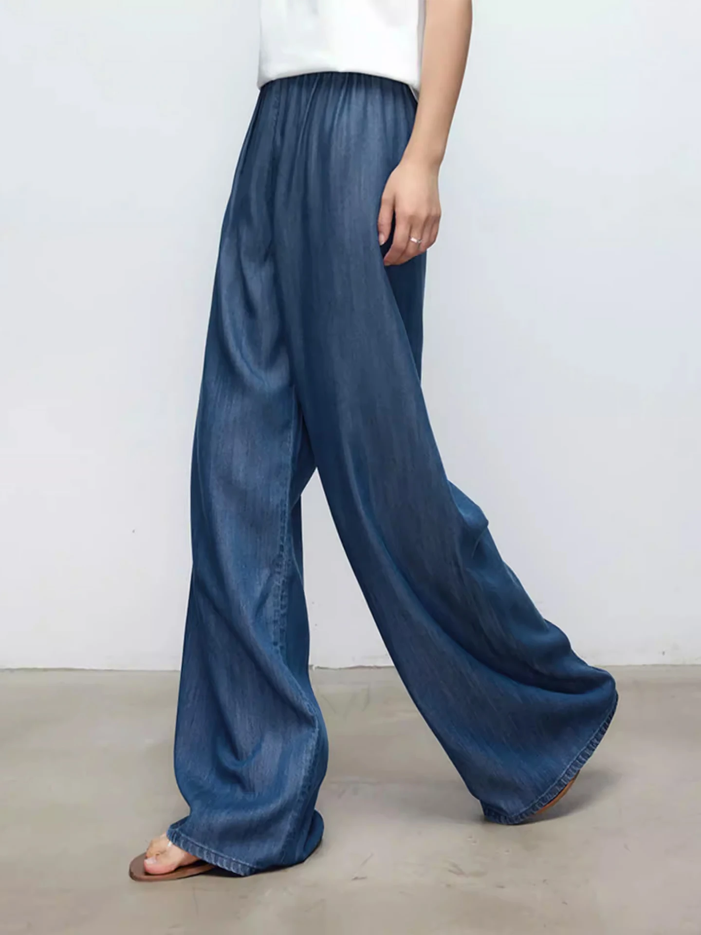

SueM Silk Wide Leg Jeans Women's Super Slim Straight Cut Spring Versatile Acetate Pants l Waist Soft Fabric Cool Feeling