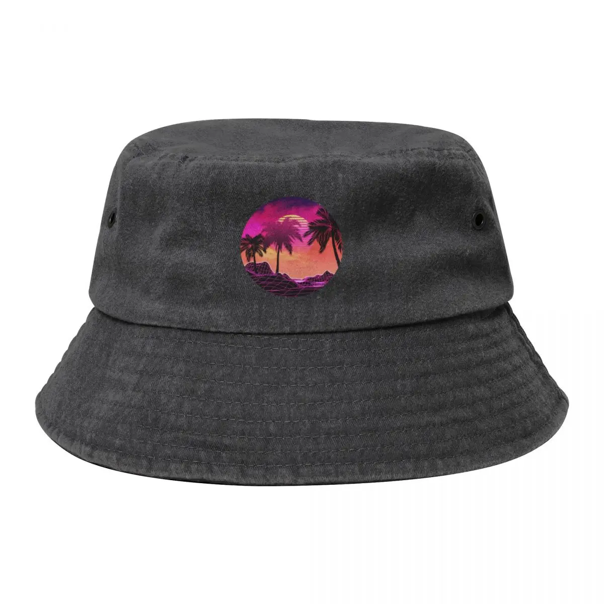 

Pink vaporwave landscape with rocks and palms Bucket Hat Hat Baseball Cap funny hat Military Cap Man Sunscreen Man Women's