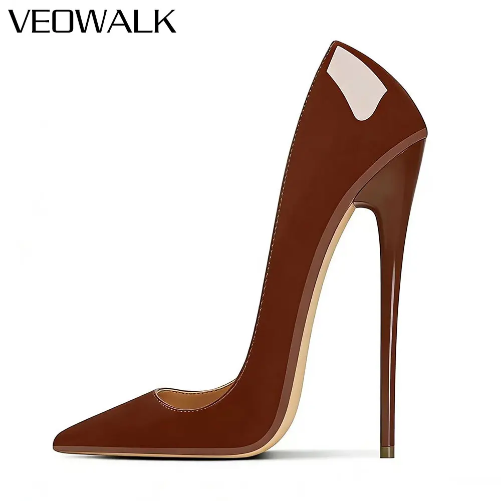 

NEW 2026 Women's Extreme High Heel Pointed Toe Pumps Brown Patent Stiletto Shoes for Photo Shoot Pole Dancing Cosplay Catwalk