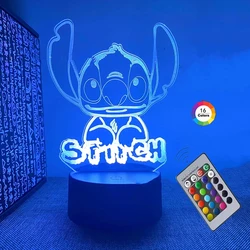 3D Night Light Stitch Lilo Anime Character 7/16 colors Changing USB charging port Bedroom Decorations birthday gift