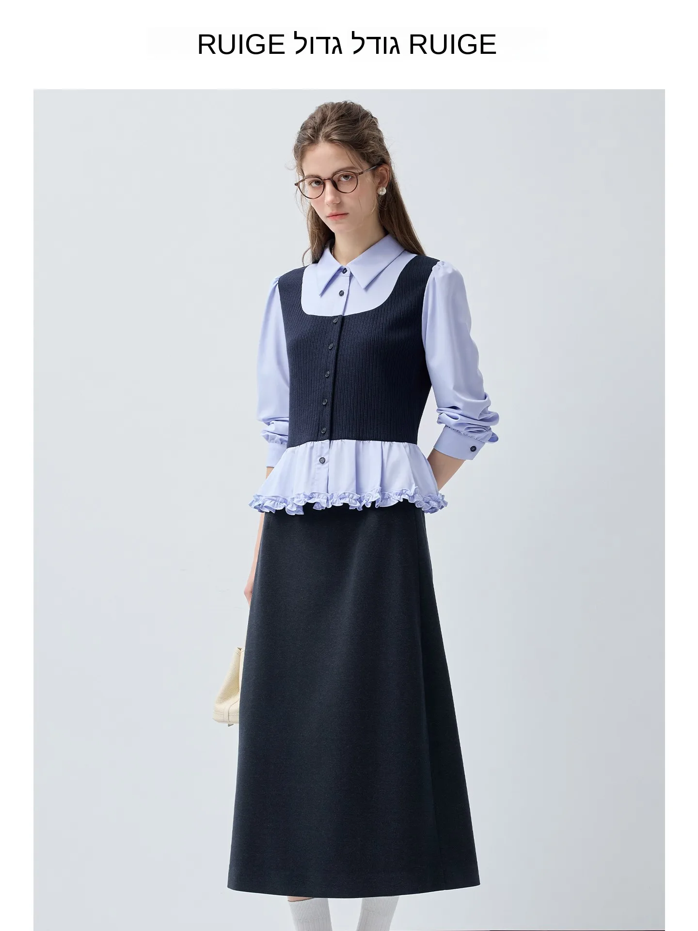 

Rui plus Size Faion Set College Sle Partial Body Skirt Spring New plus Size Mm Top Fake Two-Piece Casual Artistic