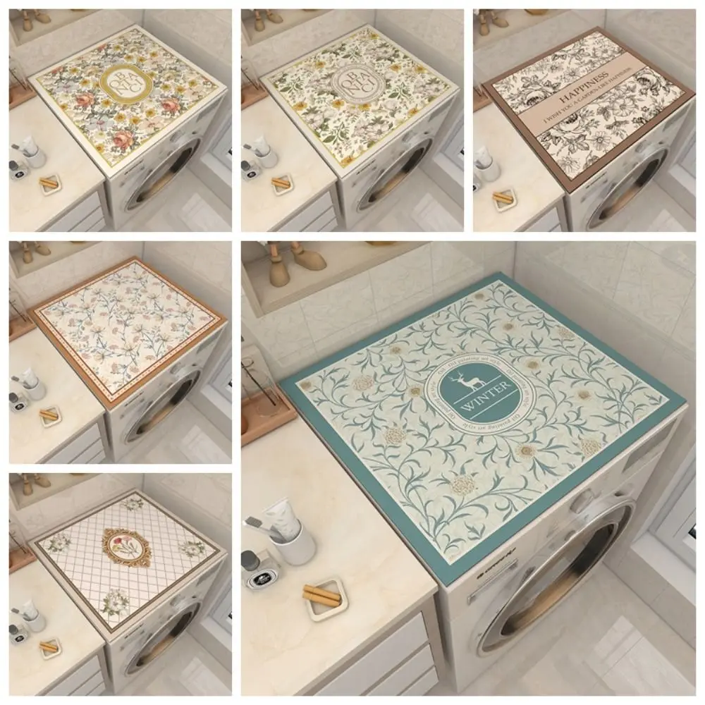 Printed Washing Machine Dust Cover Absorbent Dirt Resistant Fridge Top Mat Anti-skid Scrubbable Floor Mat Refrigerator