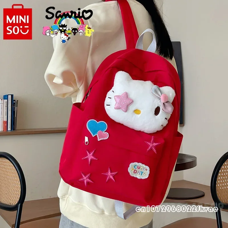 Miniso HelloKitty 2025 nueva mochila para mujer, mochila para estudiantes de alta calidad a la moda, bonita mochila para chica de gran capacidad con dibujos animados