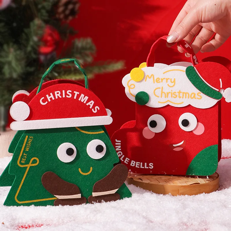 

5PCS Christmas Candy Bag New Felt Cloth Christmas Eve Apple Handheld Packaging Bag Christmas Fruit Candy Handheld Gift Bag