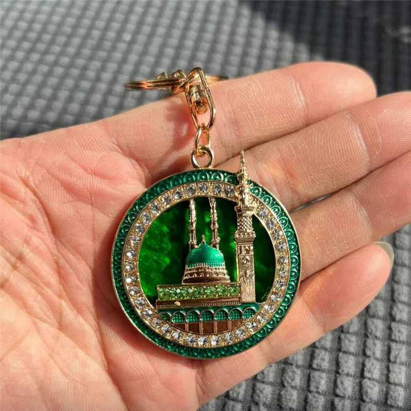 Exquisite and popular car pendant Arab keychain Muslim Mecca heavenly house keychain DIY gold-plated rhinestone keychain
