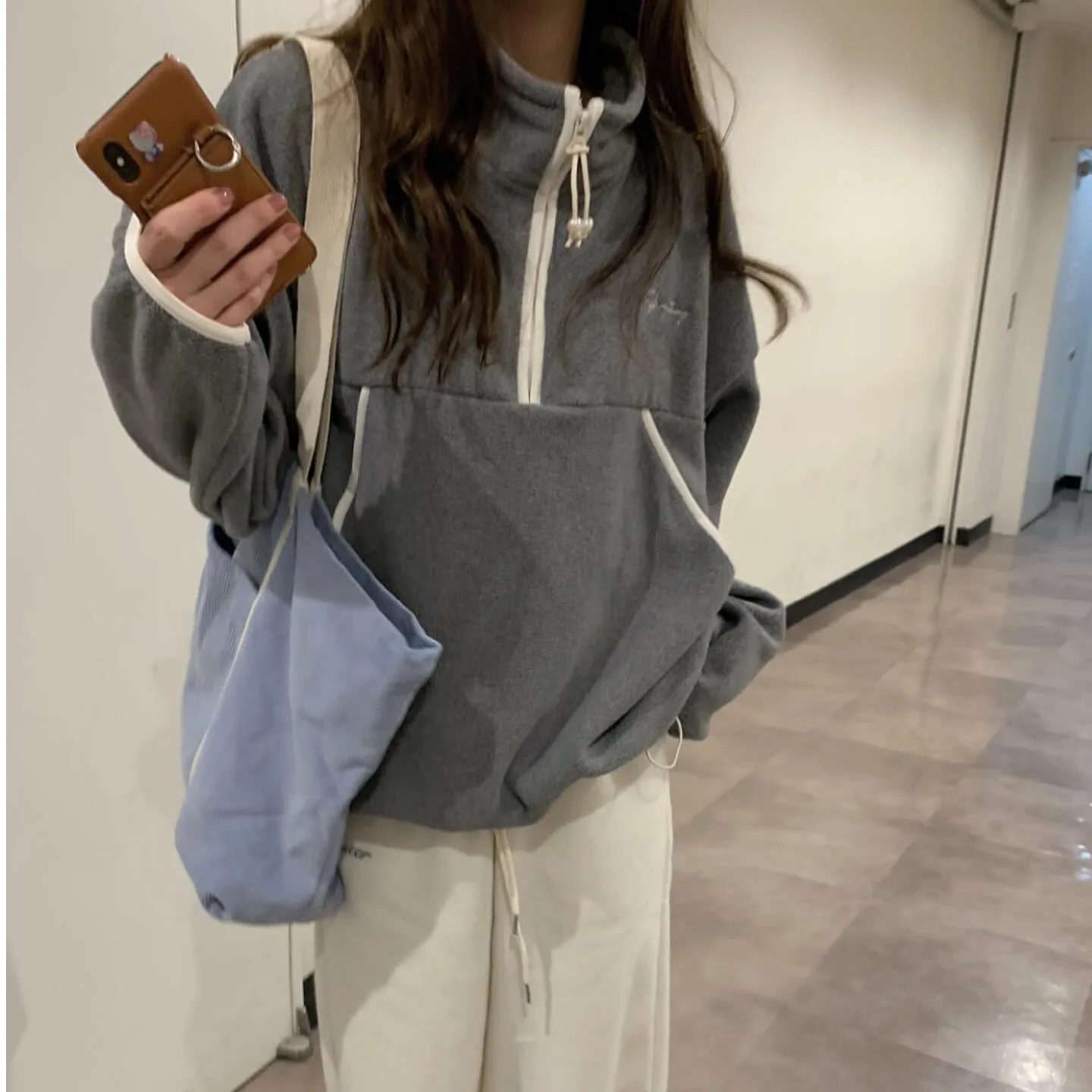 Versatile Loose High Collar Fleece Sweatshirt Fashionable All-Match Straight Tube Women's Long Sleeve Woolen Autumn Top