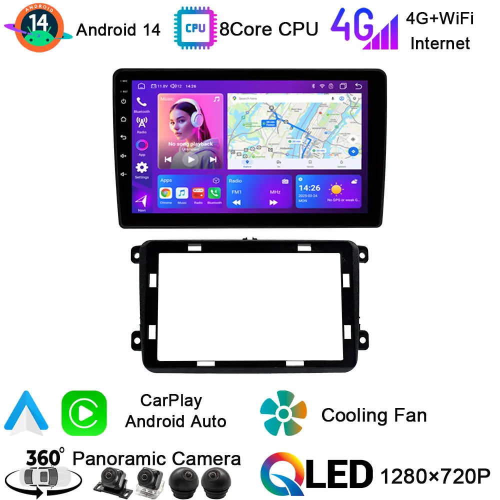Android14 Car Multimedia Radio Video Player Stereo DSP Auto Carplay For VW Amarok Beetle Bora (Jetta) Caddy EOS Golf Plus Superb