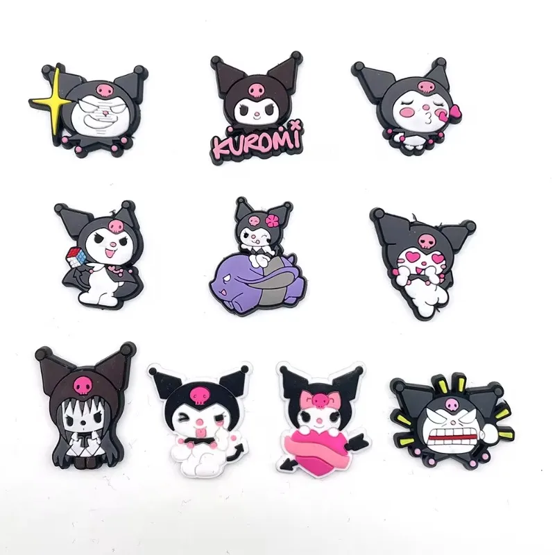 10 pçs pacote sanrio kuromi série sapato encantos para tamancos bolha slides sandálias pvc sapato decorações fivela acessórios para adolescente