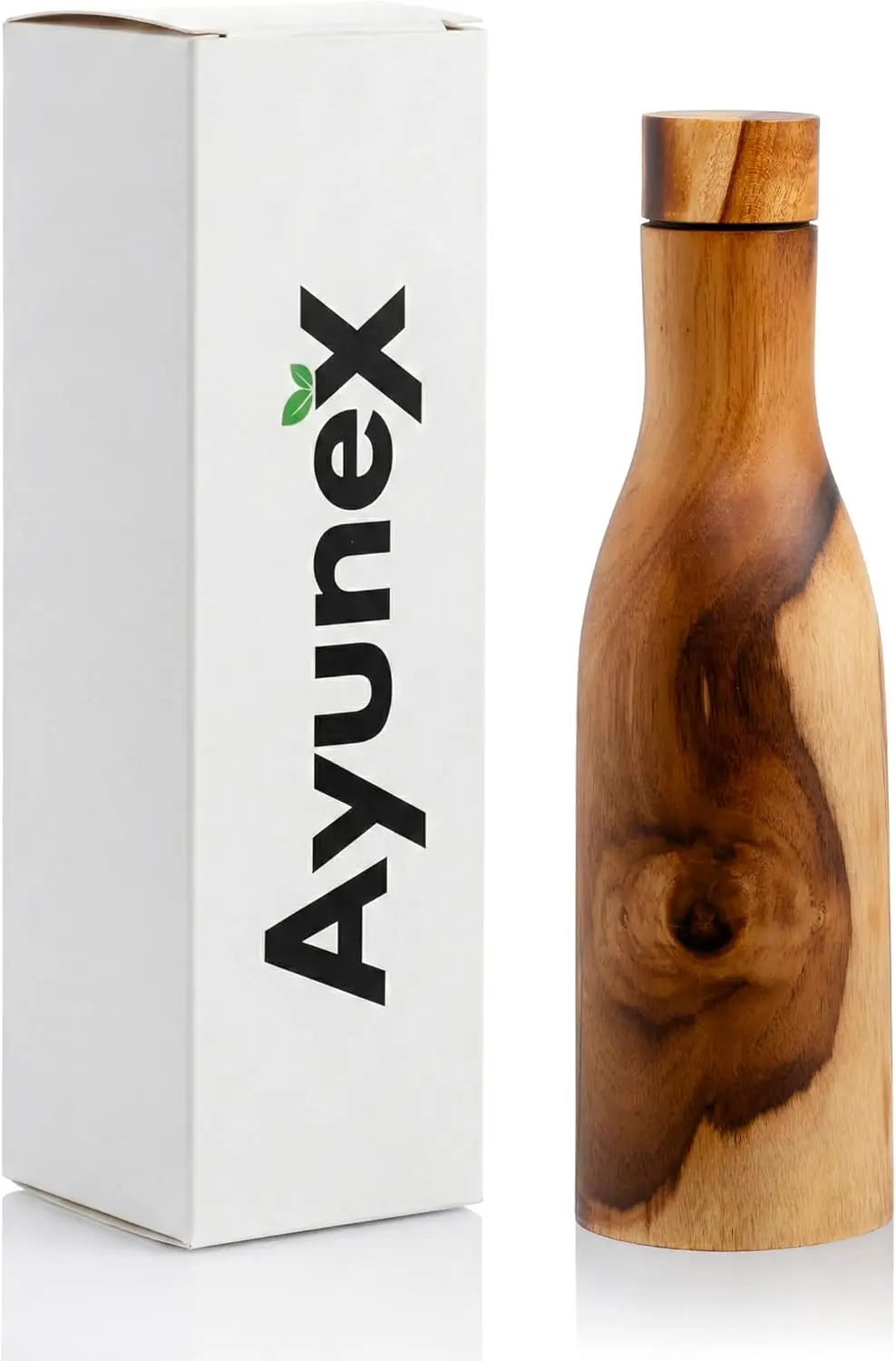 Ayurvedic Handcrafted 100% Pure Copper Water Bottle – 17oz/500ml, Unique Natural Wooden Finish, Leak-Proof Sports Bottle for Gym