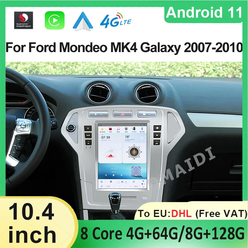 

Snapdragon 10.4" Android 11 Car Radio Multimedia Video Player For Ford Mondeo 4 MK4 Galaxy 2007 - 2010 Carplay Auto GPS Stereo