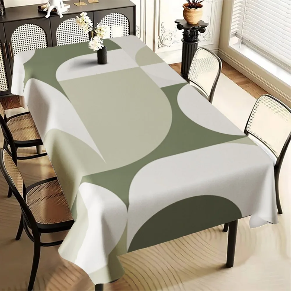 Single-sided printed elegant green and white modern geometric tablecloth. Available in various sizes.