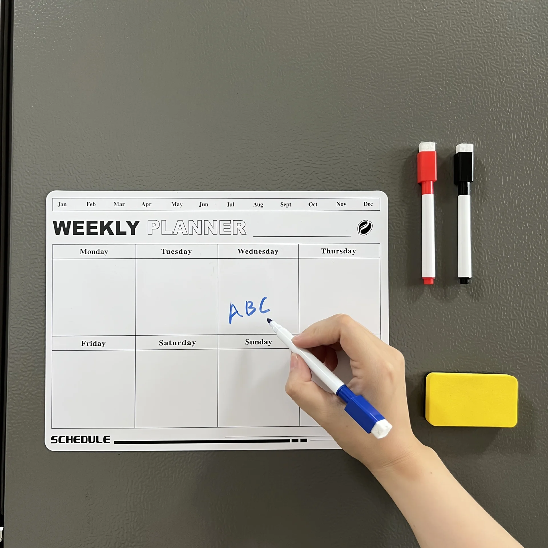 Magnetic Weekly Planner Dry Erase Whiteboard for Refrigerator, Reusable Fridge Schedule Calendar with 3 Markers & Eraser, Kitche