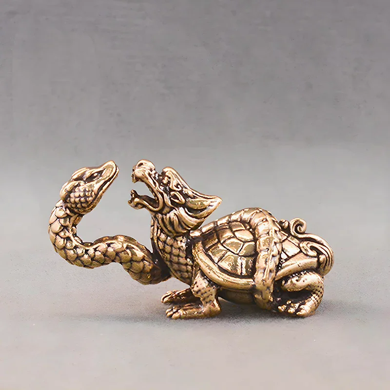 1Pcs Retro Brass Mythical Python Turtle Head Turtle Body Figurines Miniatures Lucky Animal Statue