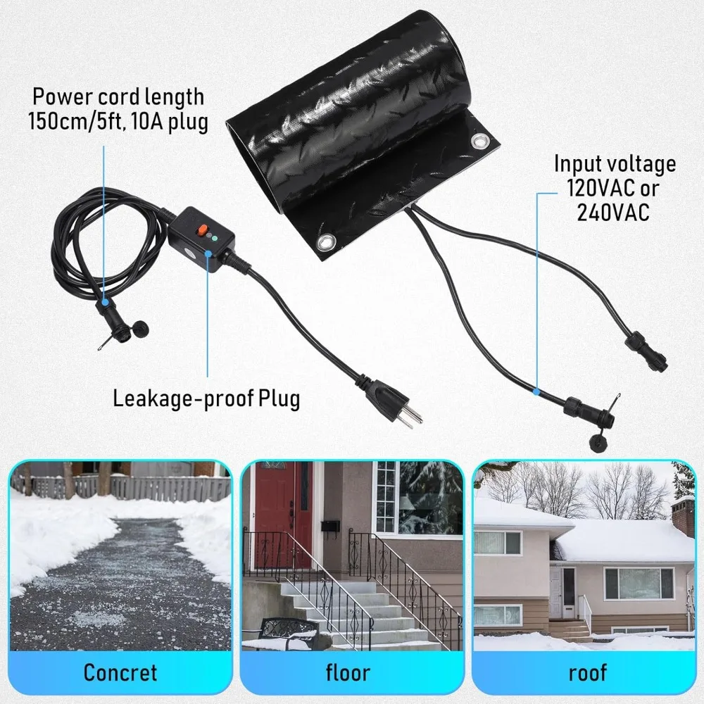 6 قطع من سجادة الممشى المذابة بالثلج، سجادة تسخين مطاطية غير قابلة للانزلاق مقاس 10 × 30 بوصة مع سلك طاقة، وسادة تسخين ثلج وثلج بسرعة 2 بوصة/ساعة - جديد #5