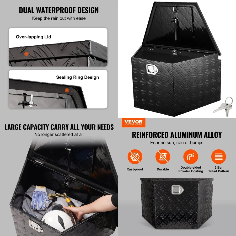 

VEVOR Trailer Tongue Box Aluminum Alloy Plate Tongue Box Tool Chest Heavy Duty Trailer Box Storage with Lock and Keys Utility