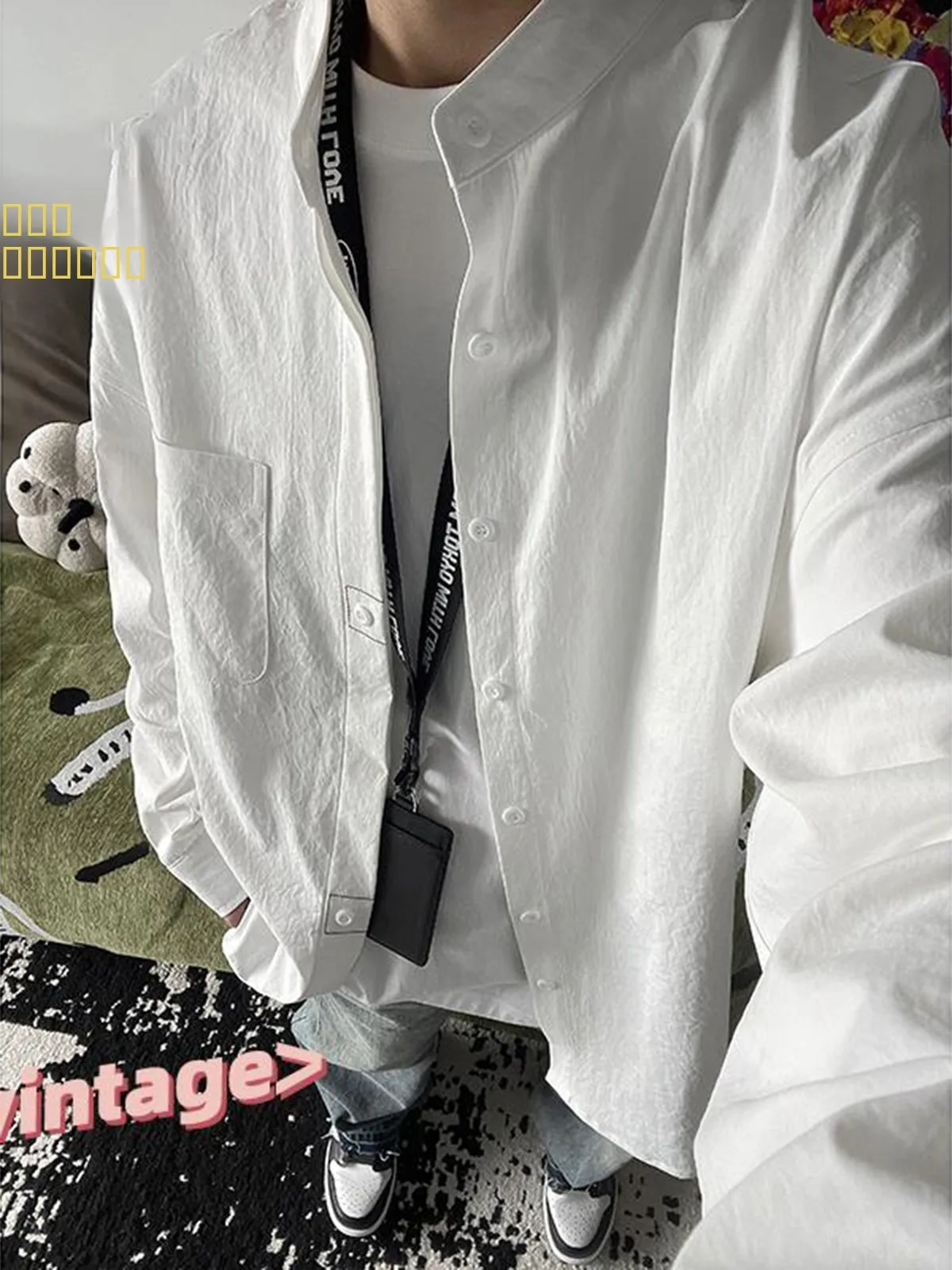 

Мужская длинная рубашка с воротником-стойкой, новая, в китайском стиле, весенняя, для ношения под одеждой, в этническом стиле, для молодежи