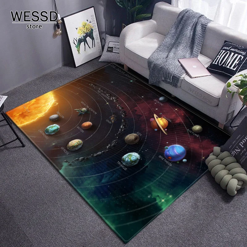 Universe Children Carpet 3D Space Rug For Kids Boys Soft Floor Mat Bedroom Living Room Solar System Play Mat For Baby