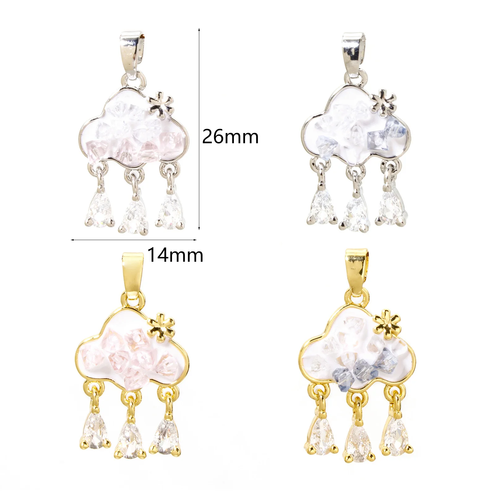 1 Piece Brass Weather Collection Charm Pendant Cloud Tassel Enamel Clear Rhinestone For Necklace Jewelry Making 26mm x 14mm