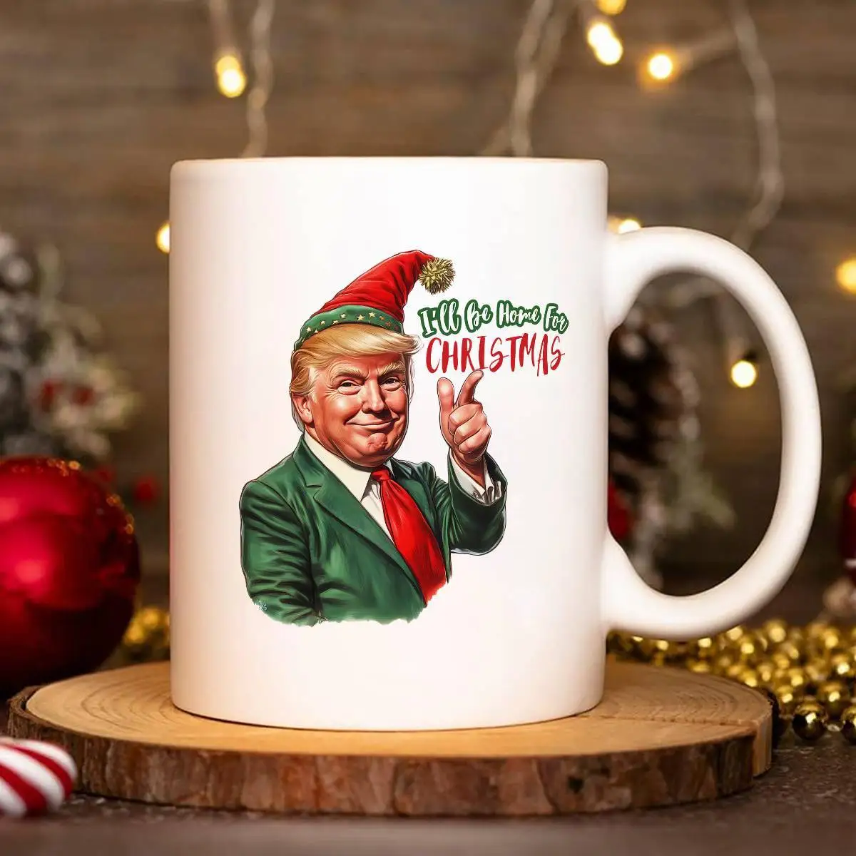 11 oz ceramic coffee mug Christmas Elf theme Fun novelty gift Premium holiday drink mug Secret Santa White Elephant