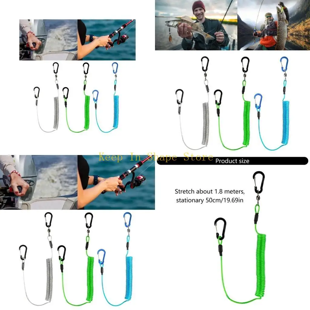 

U1JC Fishing Lanyard Rope Leash Coiled Lanyard Extend to 70inch for Fishing Tool