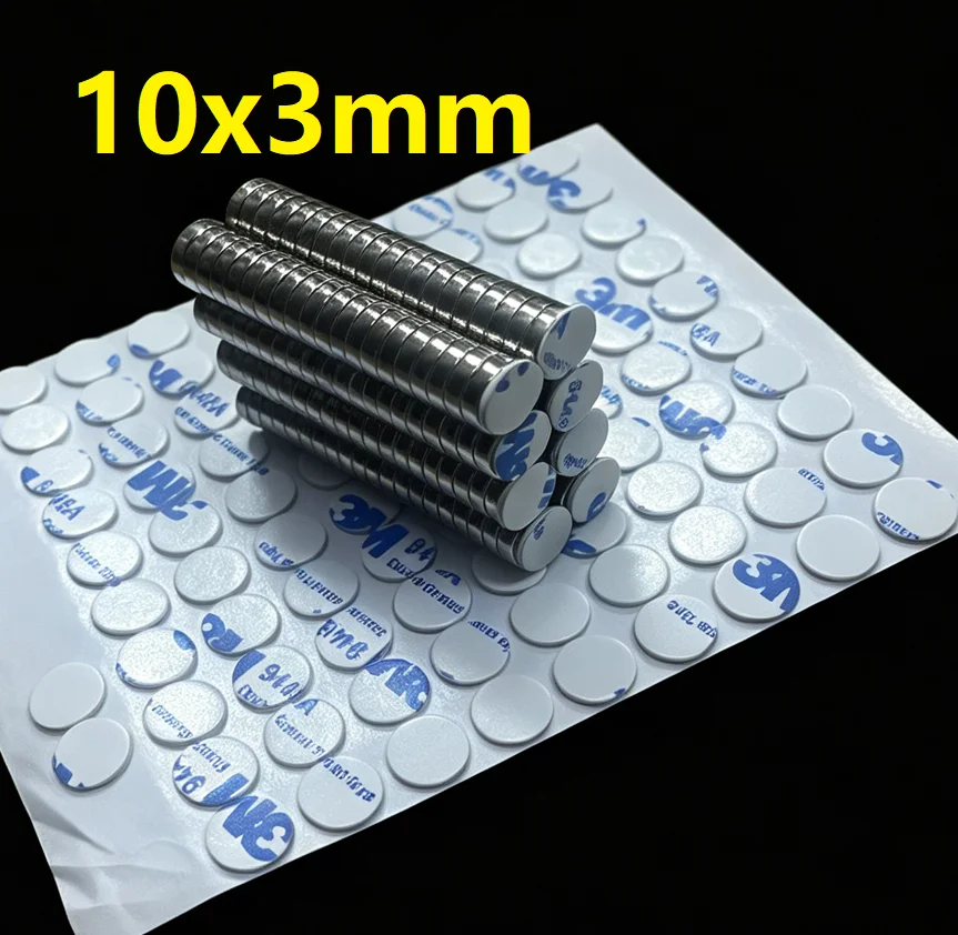 10x3mm Super Powerful Round Neodymium Magnet With Double-Sided Adhesive Magnet N35 Strong Permanent Magnetic Refrigerator Imágen