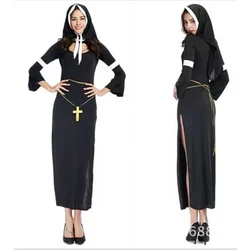 Halloween Costumes Cosplay Nun Outfit Fantasy Sexy Black Slim Dress Nun Costume