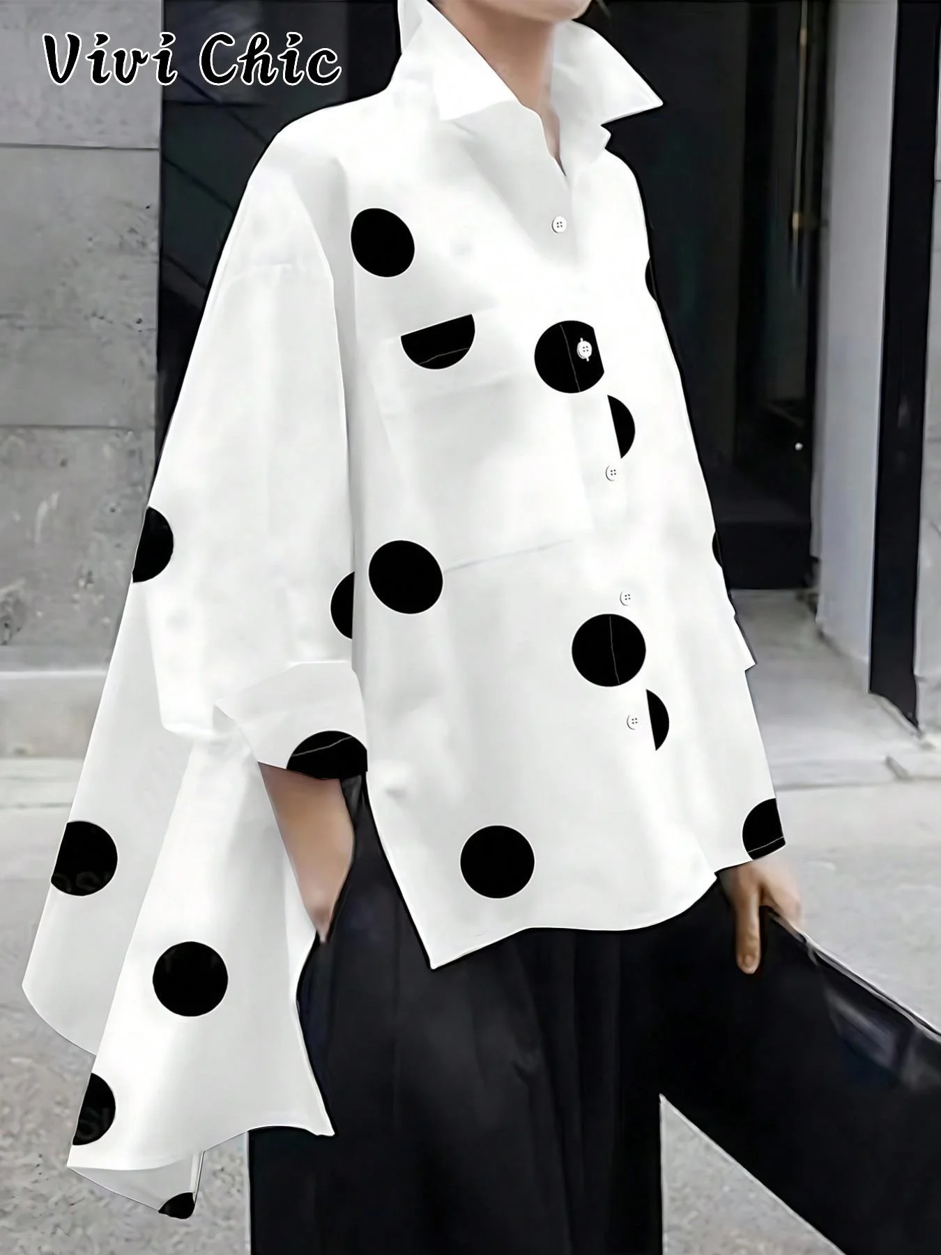 

Женская рубашка свободного кроя в горошек, повседневный летний топ, трикотажная ткань, средней толщины, идеально подходит для повседневного ношения