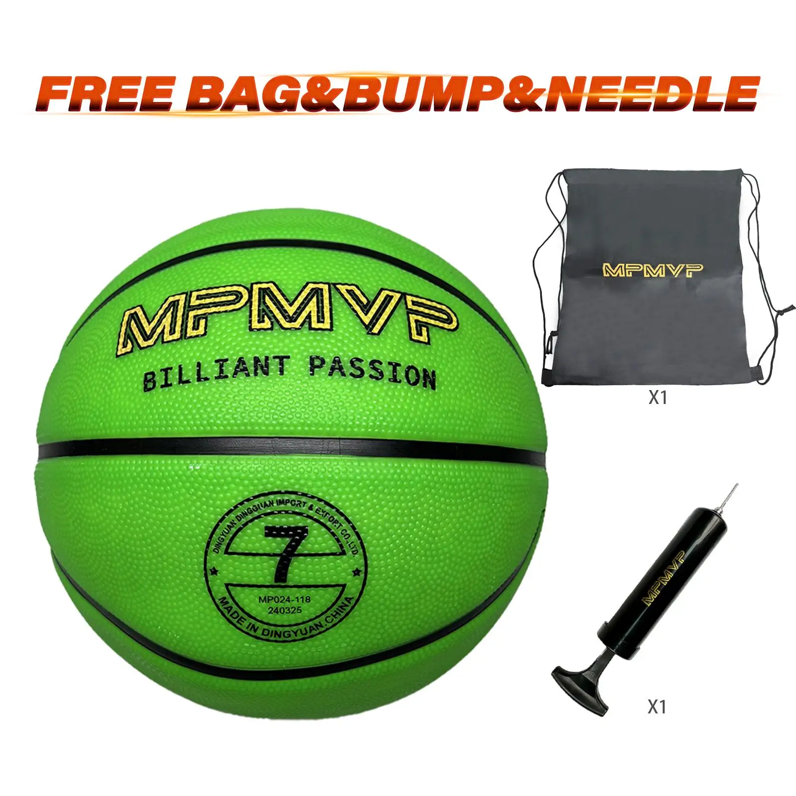 【FREE BAG & BUMP】Rubber Light Up Orange Basketball, Size 7, High Quality