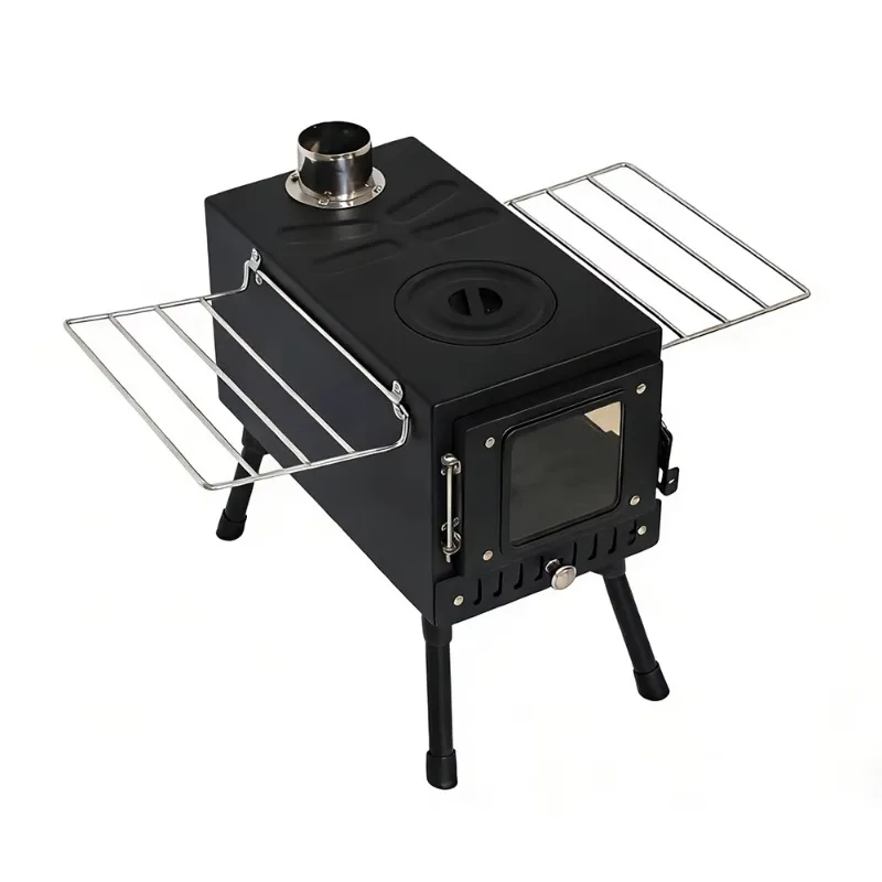 Portable black carbon steel winter tent with stove combustible wood heating