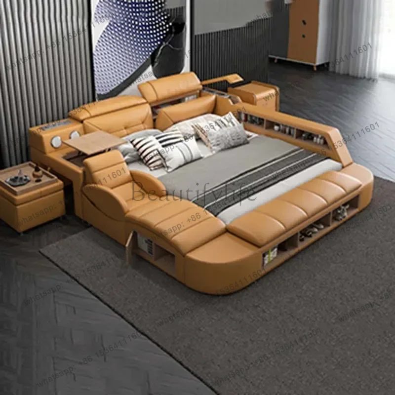 Storage Simple Double Bed Massager Charge Adjustable Modern Bed Frame Electric Lit Multifonctionnel King Size Bed Set Furniture - view 2