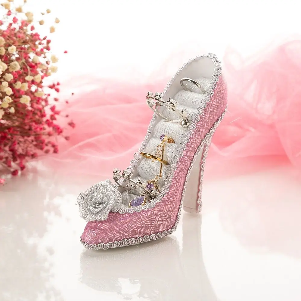 

High-heeled Shoes Velvet Ring Display Stand Luxury Flower Earrings Stand Holder Display Bow Ribbon Jewelry Rack Stand Display