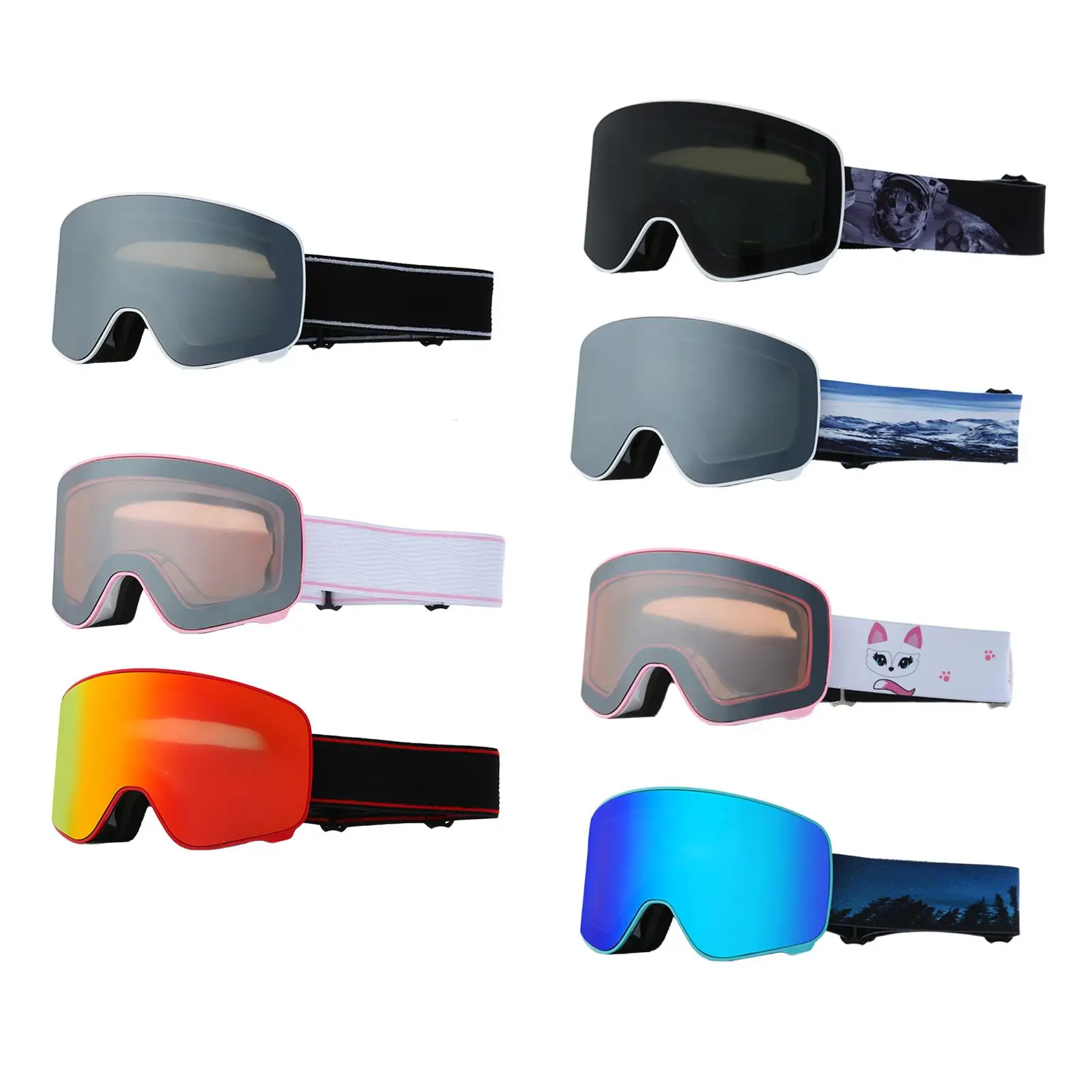 Ski Goggles Sun Protection Adjustable Strap Windproof Anti Fog Snow Goggles