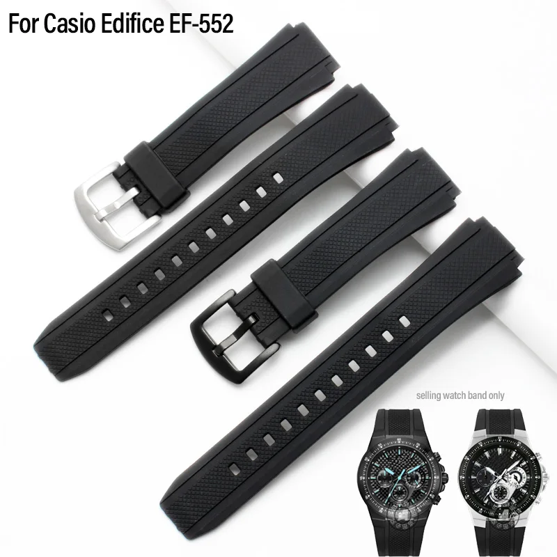 For CASIO Edifice 5119 EF-552 EF-552D Black Men\'s Resin watchband 25*20mm Convex mouth Waterproof Rubber Strap Silicone Bracelet