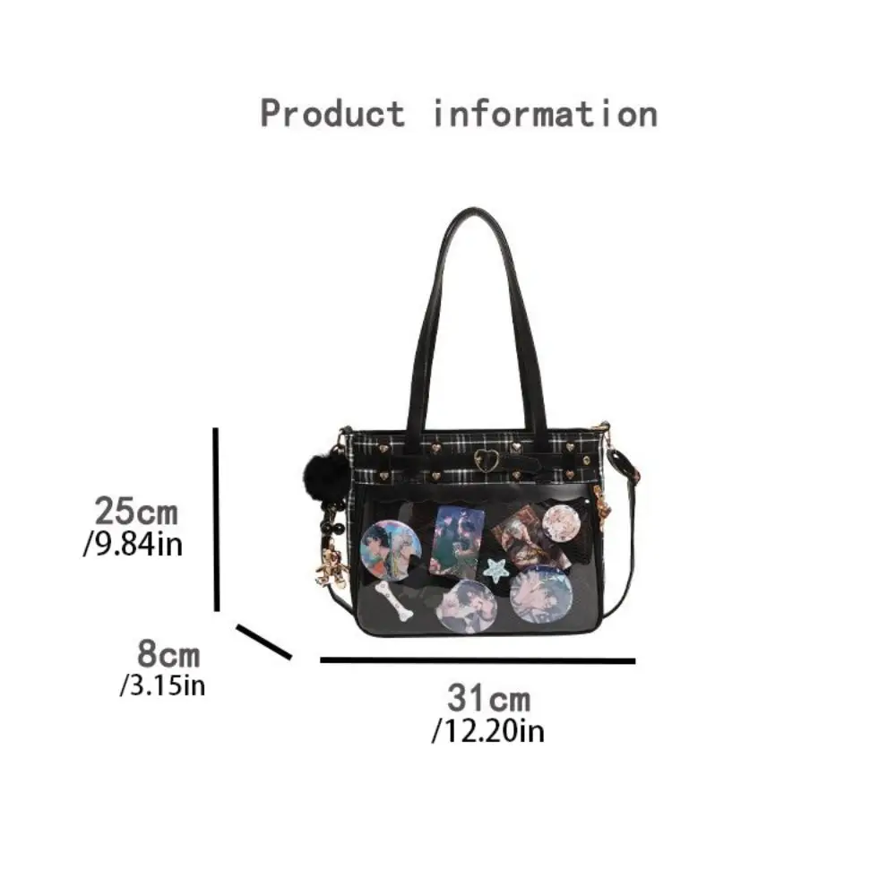Y2K Cartoon Anime Itabag Large Capacity Lattice JK Crossbody Bag Idol Merchandise Storage Spicy Girl Transparent Shoulder Bag