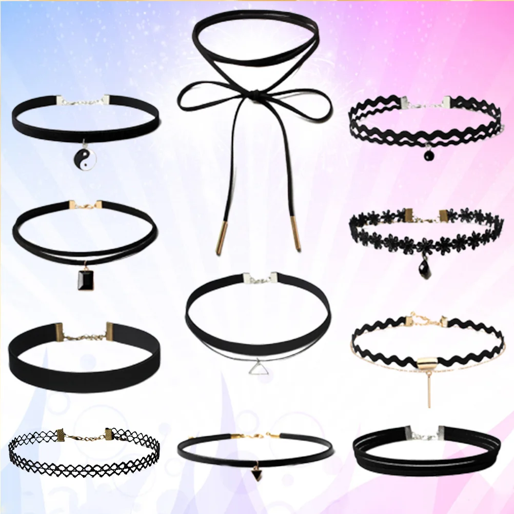 

11Pcs Women Gothic Black Choker Necklace Extended Chain Minimalist Lightweight Comfortable Stylish Personality Gift for Birthday