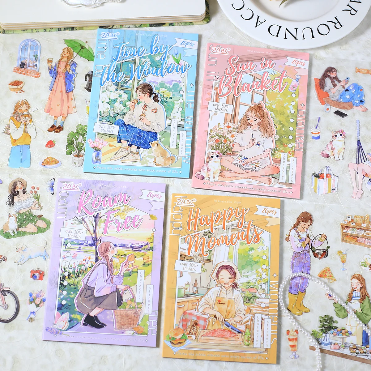 Journamm 20 Blatt Scrapbook-Aufkleber, über 300 Aufkleber, handgezeichnete Illustrationen, Charakteraufkleber, tägliche PET-Aufkleber