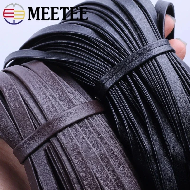 5Meter Meetee 4-50mm Soft Flat PU Leather Cord String Rope DIY Punk Necklace Bracelet Jewelry Make Garment Bags Edge Accessories