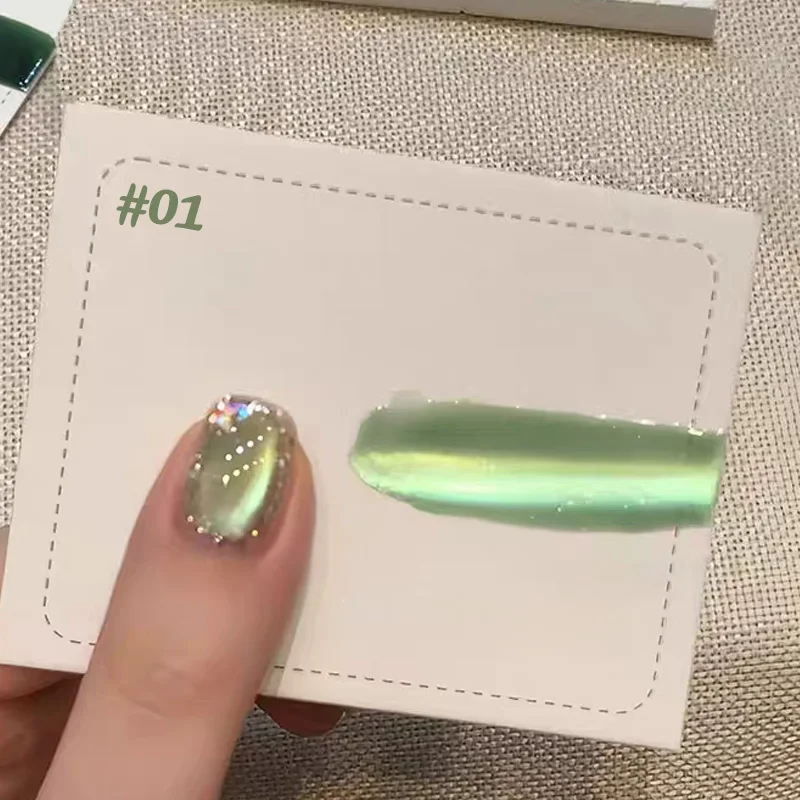 

1pcs TC Summer Super Flash Night Movie Star Bamboo Cat Eye Gel Nail Polish 2025 New Green Light Ceramic Glass Bead Nail Art