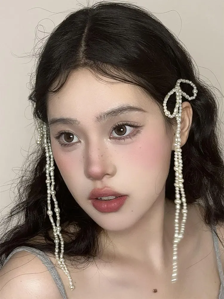 

Retro Pearl Knot Tassel Hair Clip Women's Side Bangs Hair Clip Small Ins Sle Single Word Clip French Sle