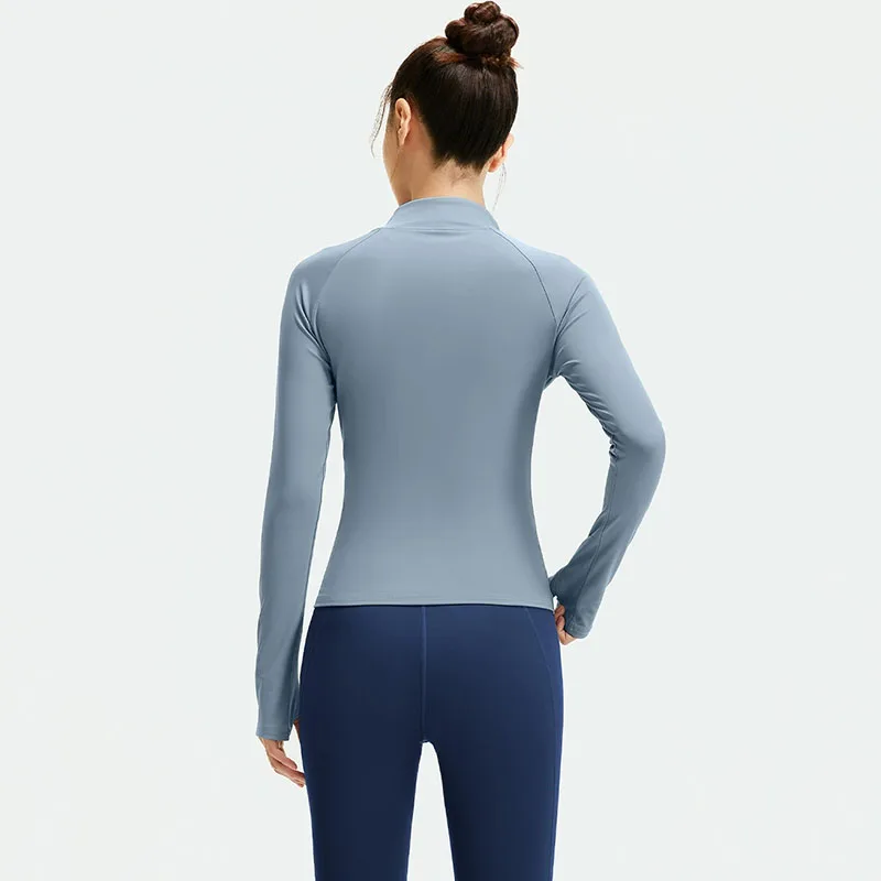 Koreaanse patchwork yogajassen dames opstaande kraag slim fit naakt gevoel fitnessjassen hoge elastische ademende sportkleding