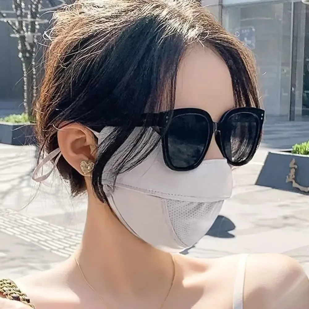 Women's Ice Silk Face Mask Anti-UV Sun Protection Thin Breathable Mesh Adjustable Outdoor Cycling Running Sports Face Cover