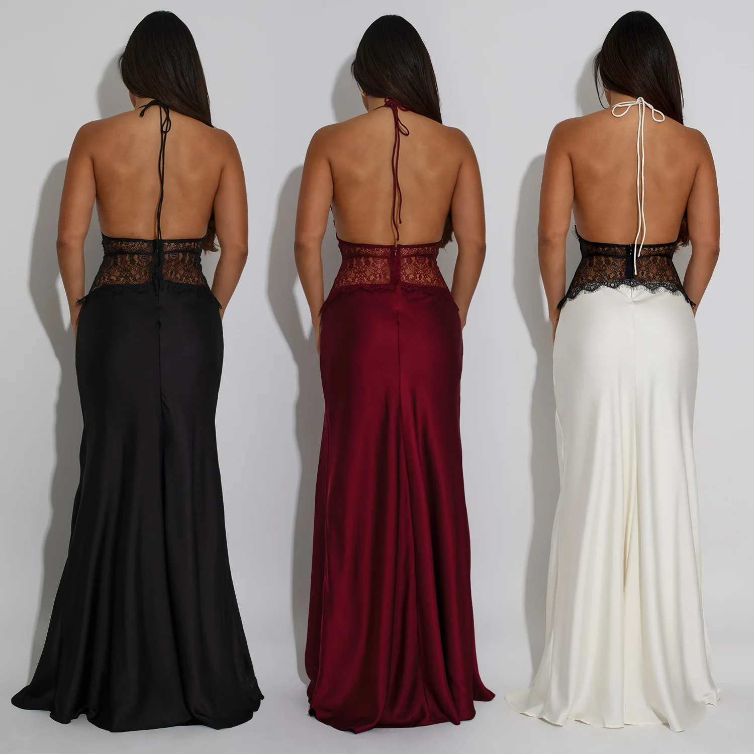 المرأة بلا أكمام الدانتيل الرسن الخامس الرقبة Bodycon ماكسي فستان طويل 2025 خريف مثير الشارع حفلة عيد ميلاد مساء فساتين عصرية