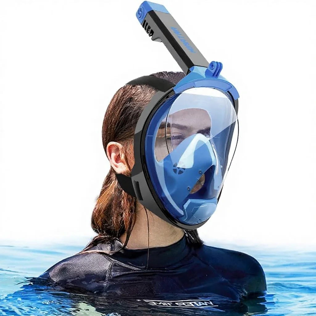 Full Face Snorkel Mask 180 Double Floating Dual Lens Silicone Anti-Fog Anti-Leak Camera Support Scuba Diving Adult Child