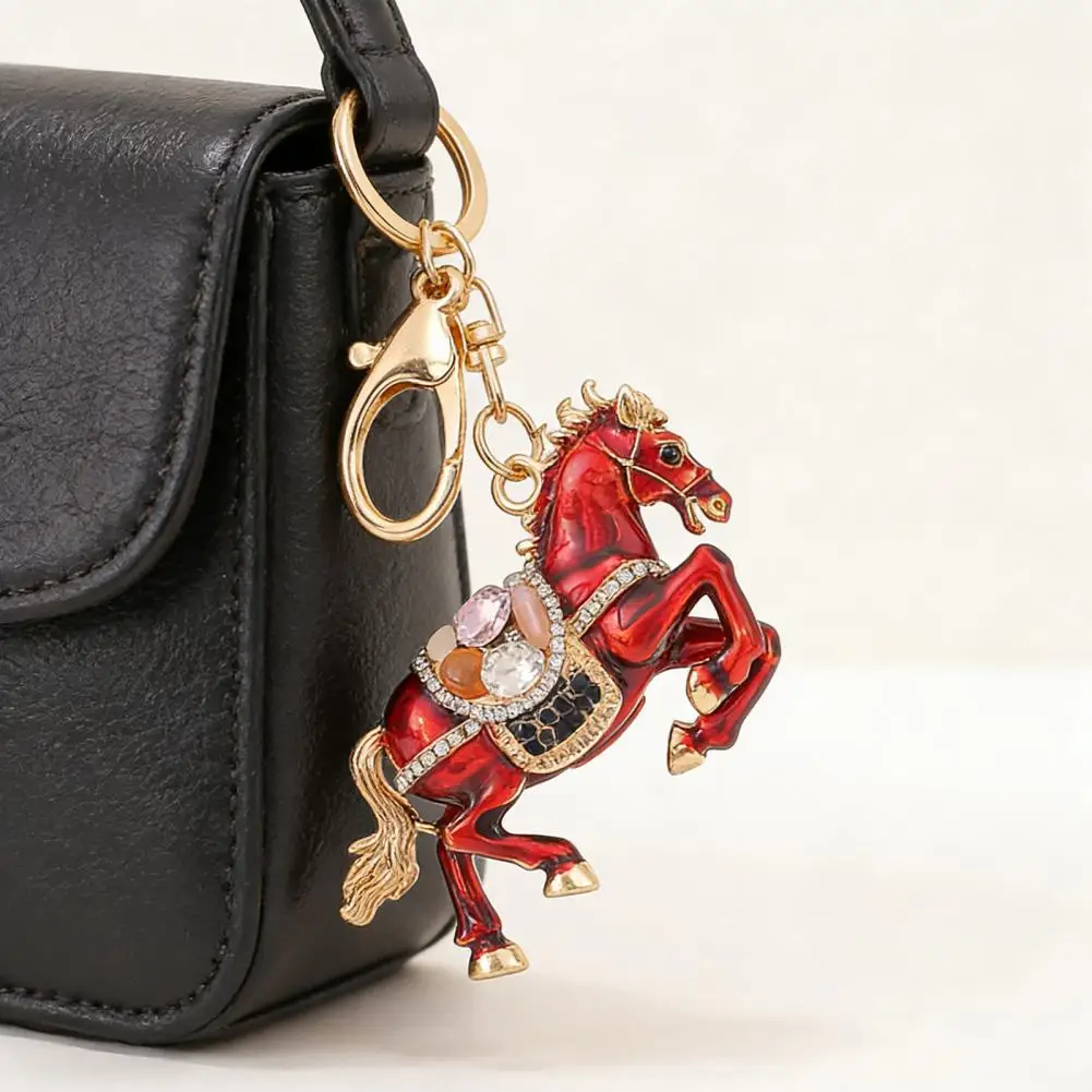 Year of Horse Keychain Sparkling Rhinestone Horse Keychain Pendant Enamel Oil Drip Design with Smooth Edges Spring for Backpacks