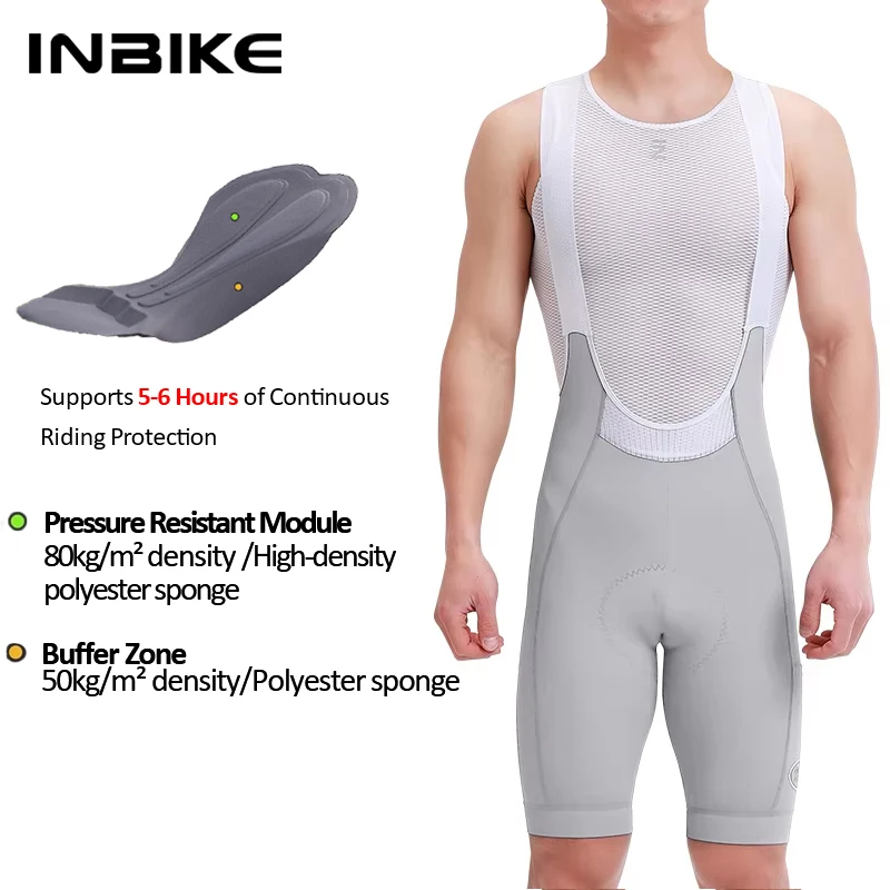 INBIKE 2025 Herren-Radsport-Trägerhose, hohe Taille, atmungsaktiv, Radfahren, Fahrrad-Trägerhose, MTB-Fahrradbekleidung, Mann mit Taschen