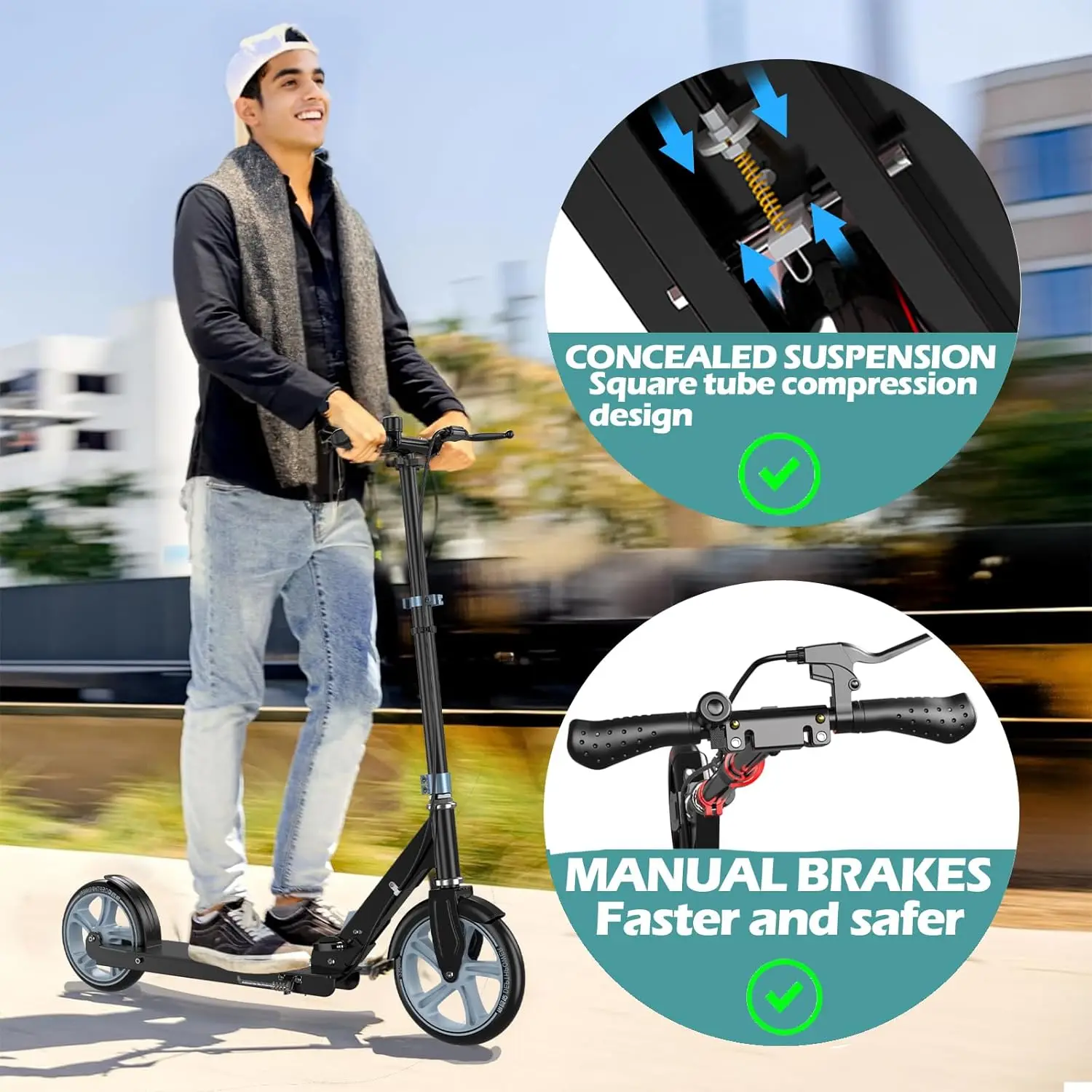 Trottinette pour enfants, grande roue en PU 9 pouces, pliable, légère, scooter pour adolescents et adultes, charge maximale de 330 lb, scooter professionnel, 4 réglables