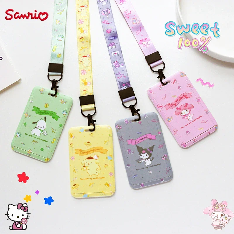 Sanrio Hellos Kittys Cinnamoroll My Melody Anime Keychain Pendant PVC Card Holder Student Campus Hanging Neck Lanyard Case Gift