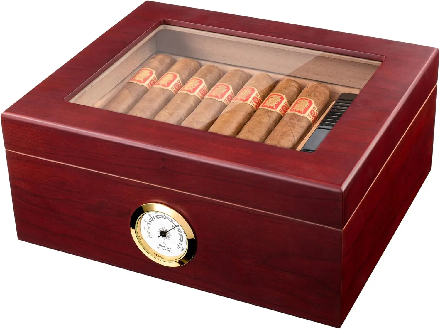 

Elegant Cigar Humidor for 25-50 Cigars with Hygrometer & Humidifier - Spanish Cedar Box, Glass Top, Gift for Men